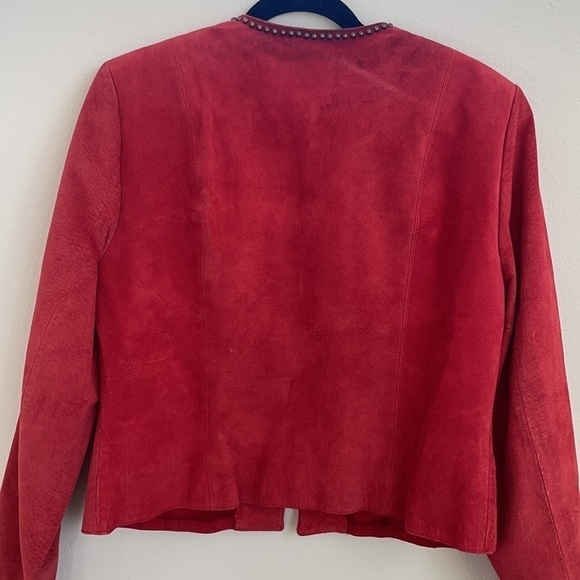 Double D Ranch Coral red embellished suede leather jacket M - Picture 10 of 12